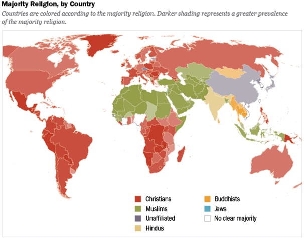 dünya üzerinde dinlerin dağılımı