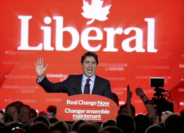 Liberal Party leader Justin Trudeau gives his victory speech after Canada's federal election in Montreal, Quebec, October 19, 2015.  REUTERS/Chris Wattie  TPX IMAGES OF THE DAY