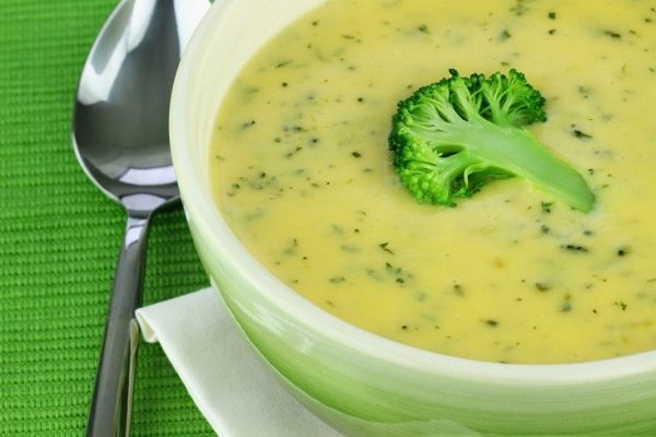 Bowl of cream of broccoli soup.