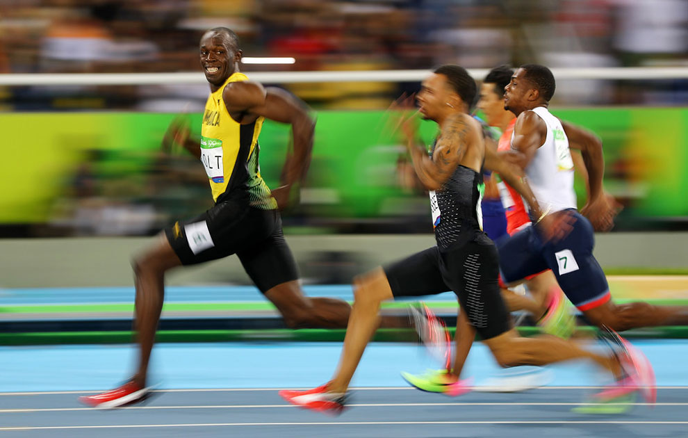 men’s 100m semifinals at the Rio Olympics August 14, 2016.