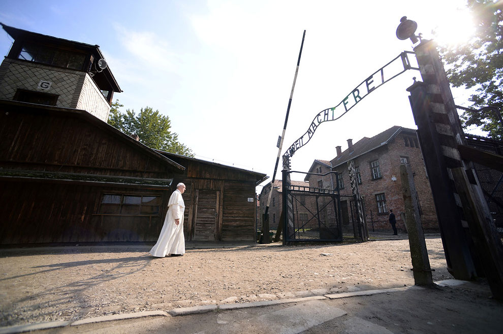 visit to the former Nazi death camp, Poland, July 29, 2016