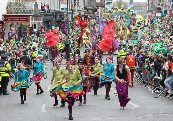 Floats are pictured during St Patrick's
