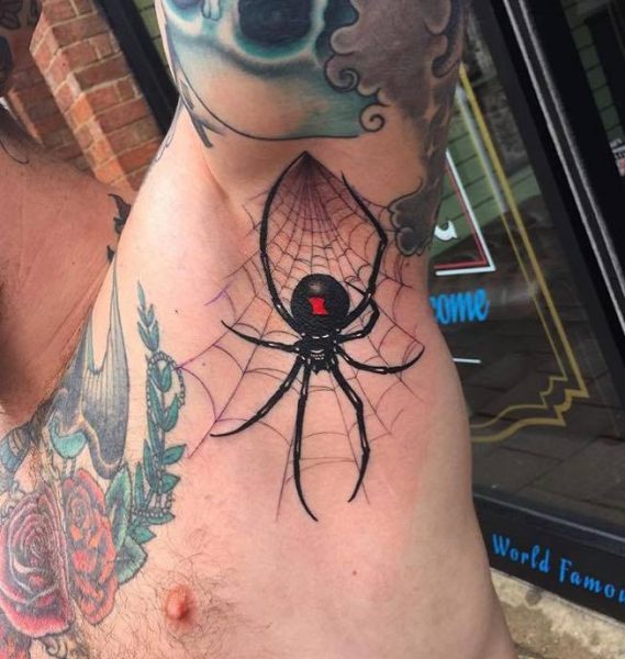 Spider-And-Spider-Web-Tattoo-On-Man-Left-Armpit