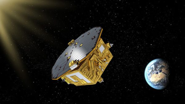 KOUROU, FRENCH GUIANA - DECEMBER 03:  In this undated handout photo provided by the European Space Agency an artist's impression shows the LISA Pathfinder orbiting over the Earth. ESA launched the LISA pathfinder on December 3, 2015 from its space station in French Guiana. The LISA Pathfinder is a probe that will test technologies required for the gravitational wave observatory, which is another probe scheduled for launch in 2034.  (Photo by ESA via Getty Images)