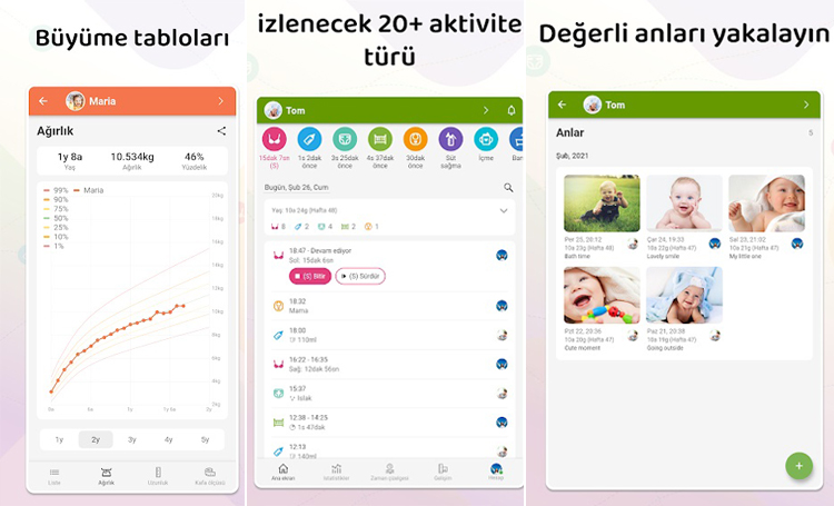 Baby Daybook telefon app listelist