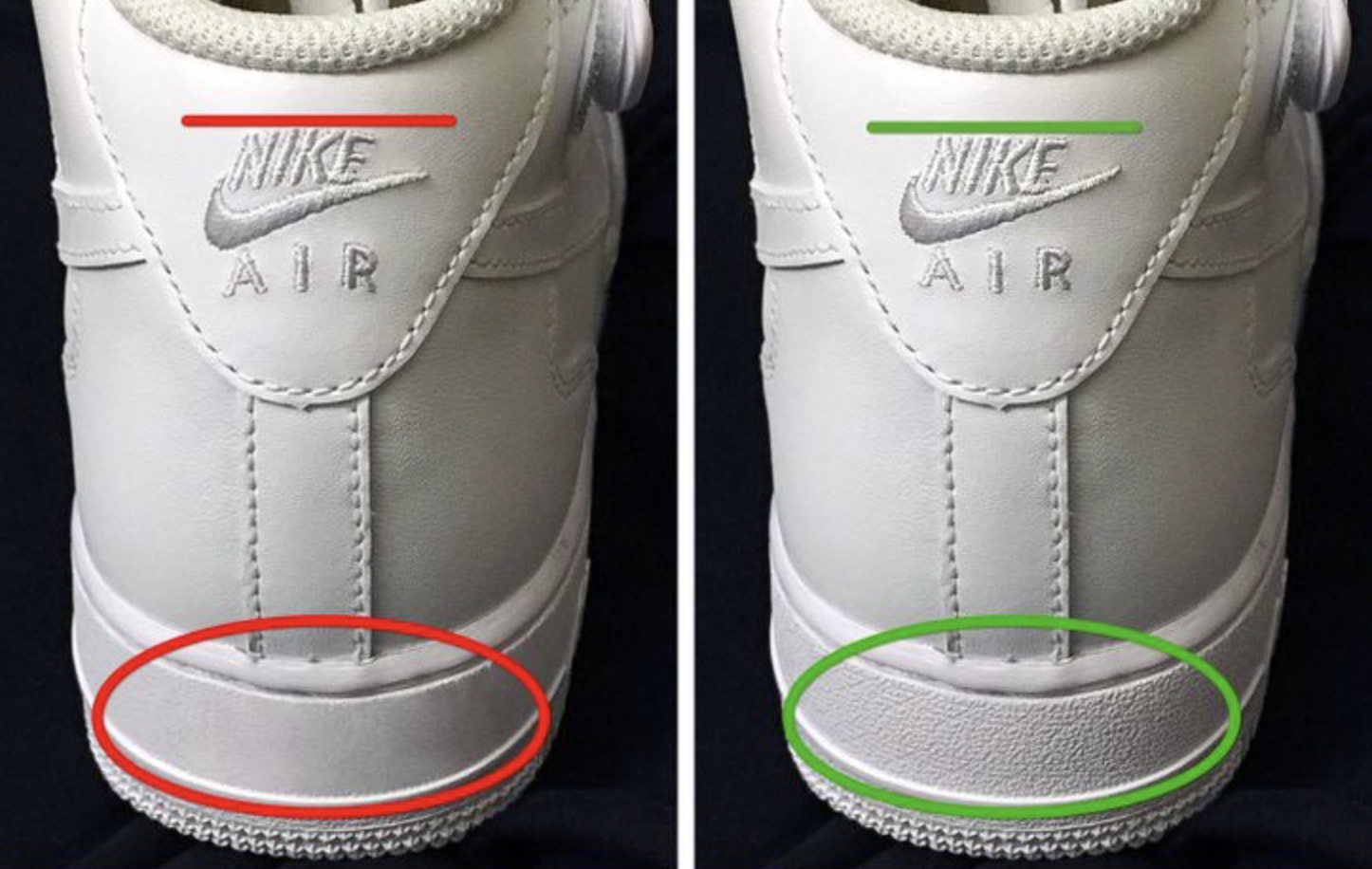 Как отличить air force. Real vs fake. Fake Nike сшито нитками.